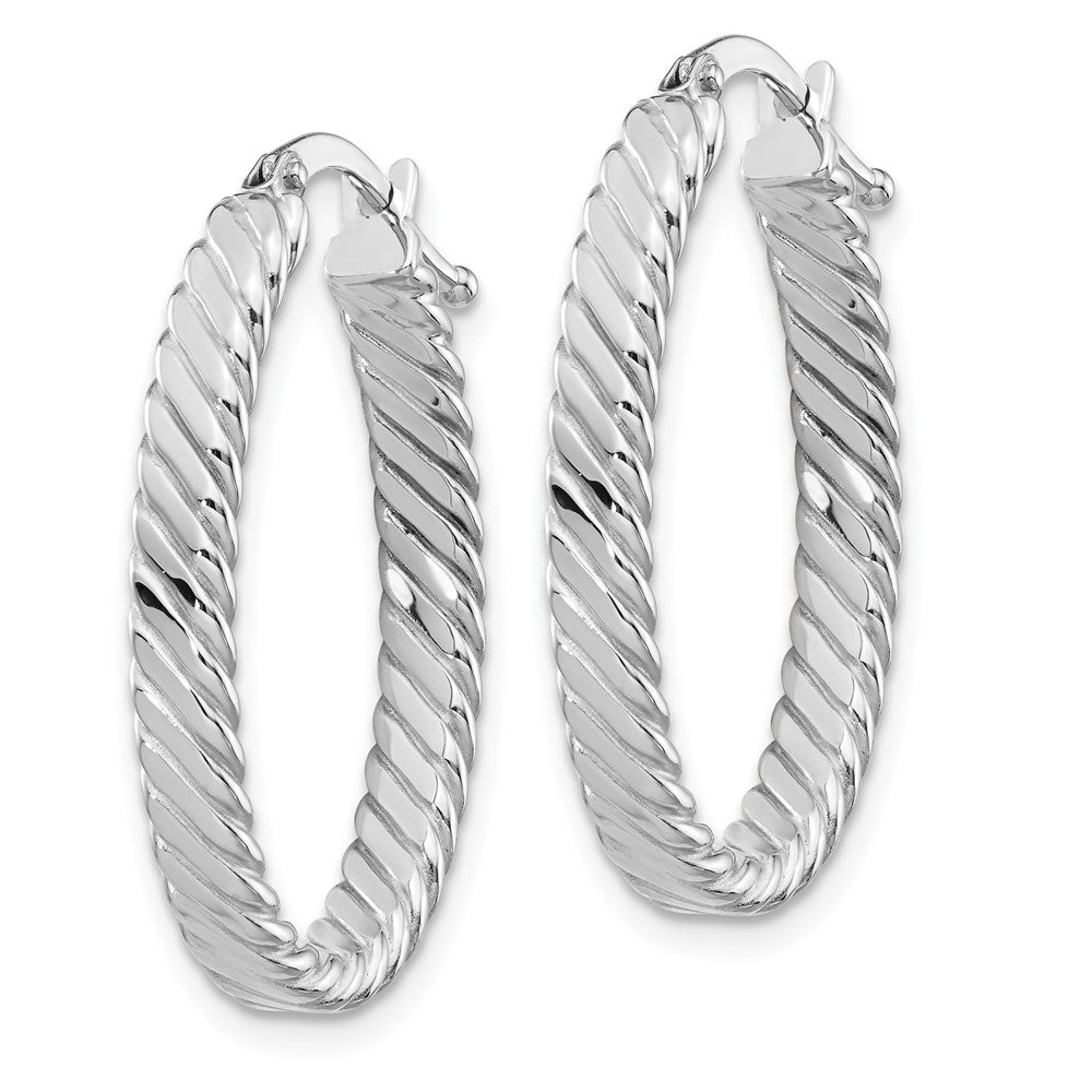 14K Weißgold Groß 3mm Gemustert Oval Creolen