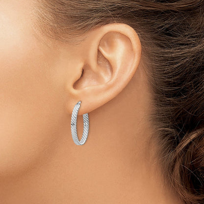14K Weißgold Groß 3mm Gemustert Oval Creolen