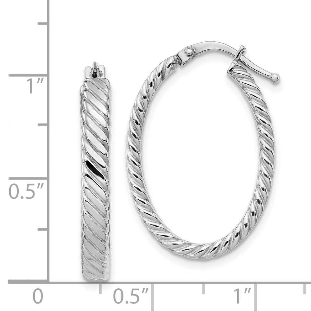 14K Weißgold Groß 3mm Gemustert Oval Creolen