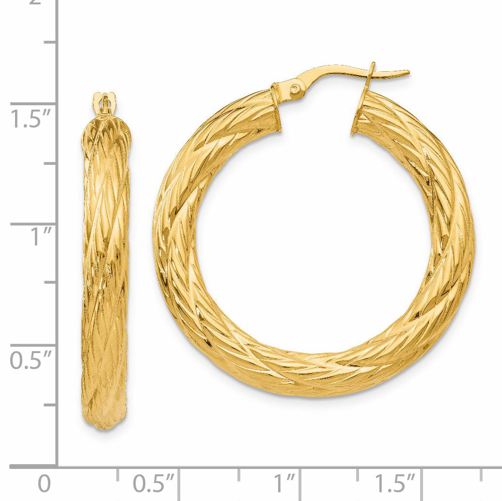 14K Gelbgold Strukturiert Röhre Creolen