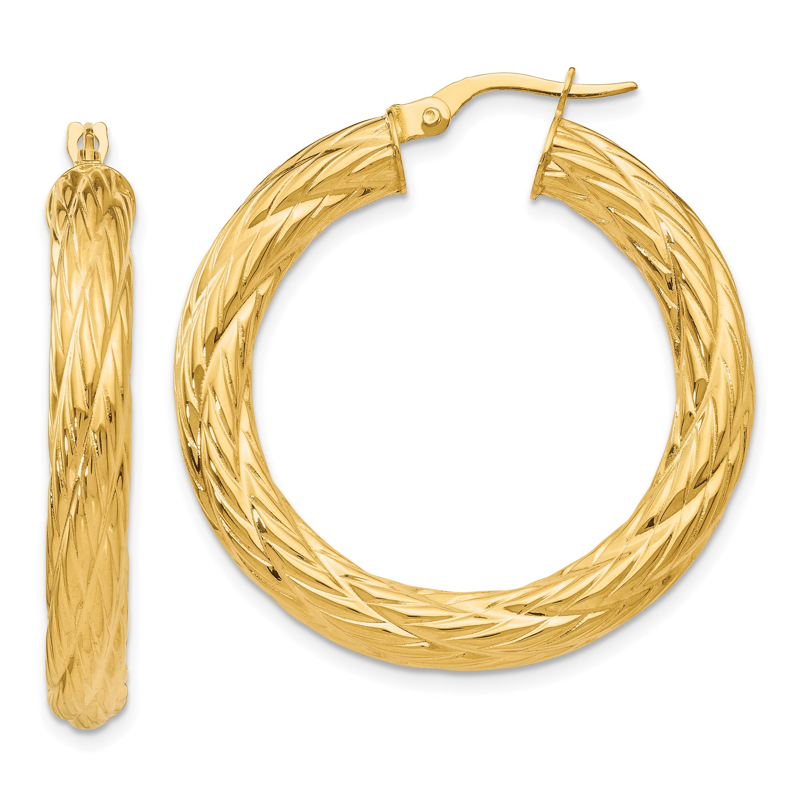 14K Gelbgold Strukturiert Röhre Creolen