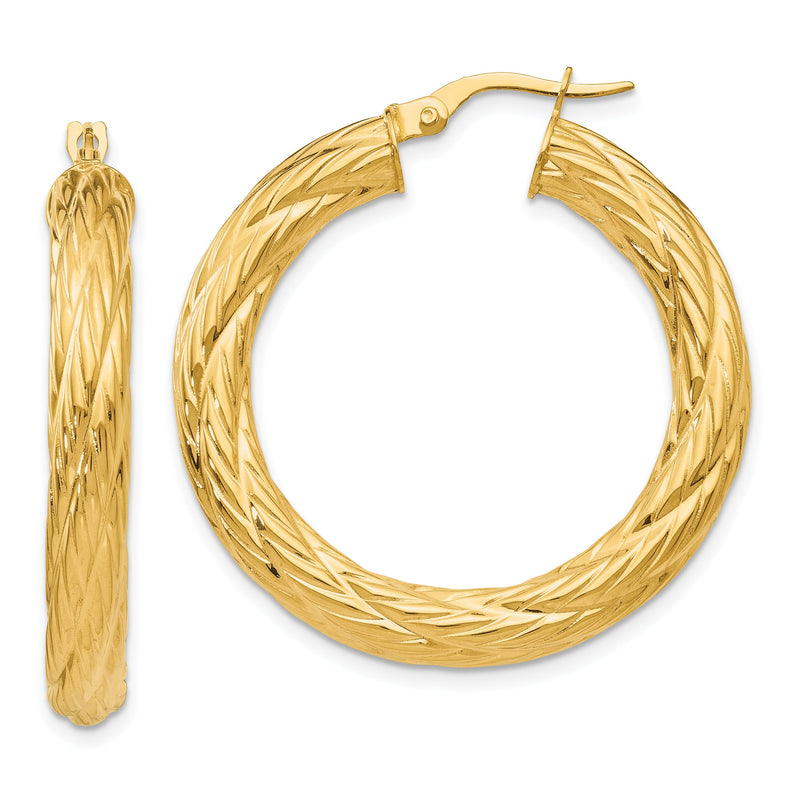 14K Gelbgold Strukturiert Röhre Creolen