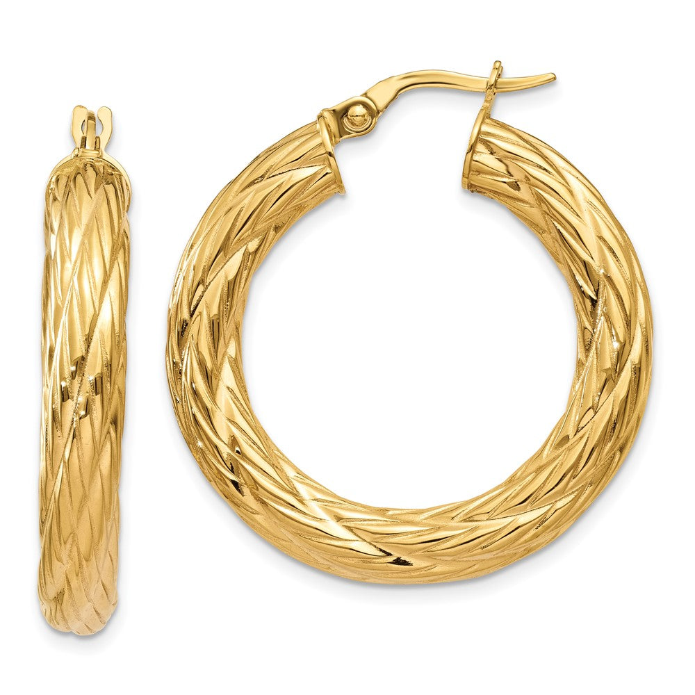 14K Gelbgold Strukturiert Röhre Creolen