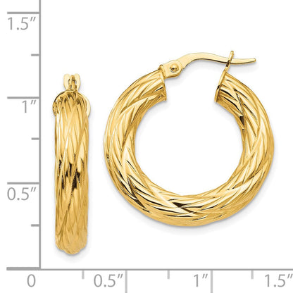14K Gelbgold Strukturiert Röhre Creolen