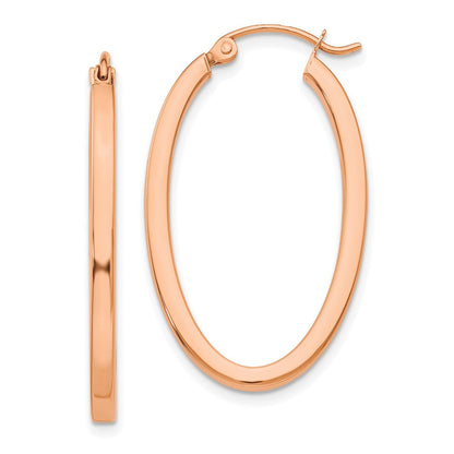 14K Roségold Poliert Oval Röhre Creolen