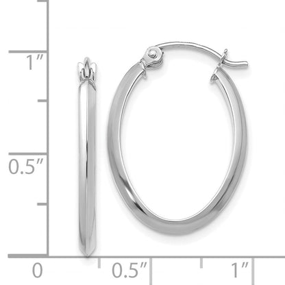 14K Weißgold Poliert Oval Röhre Creolen