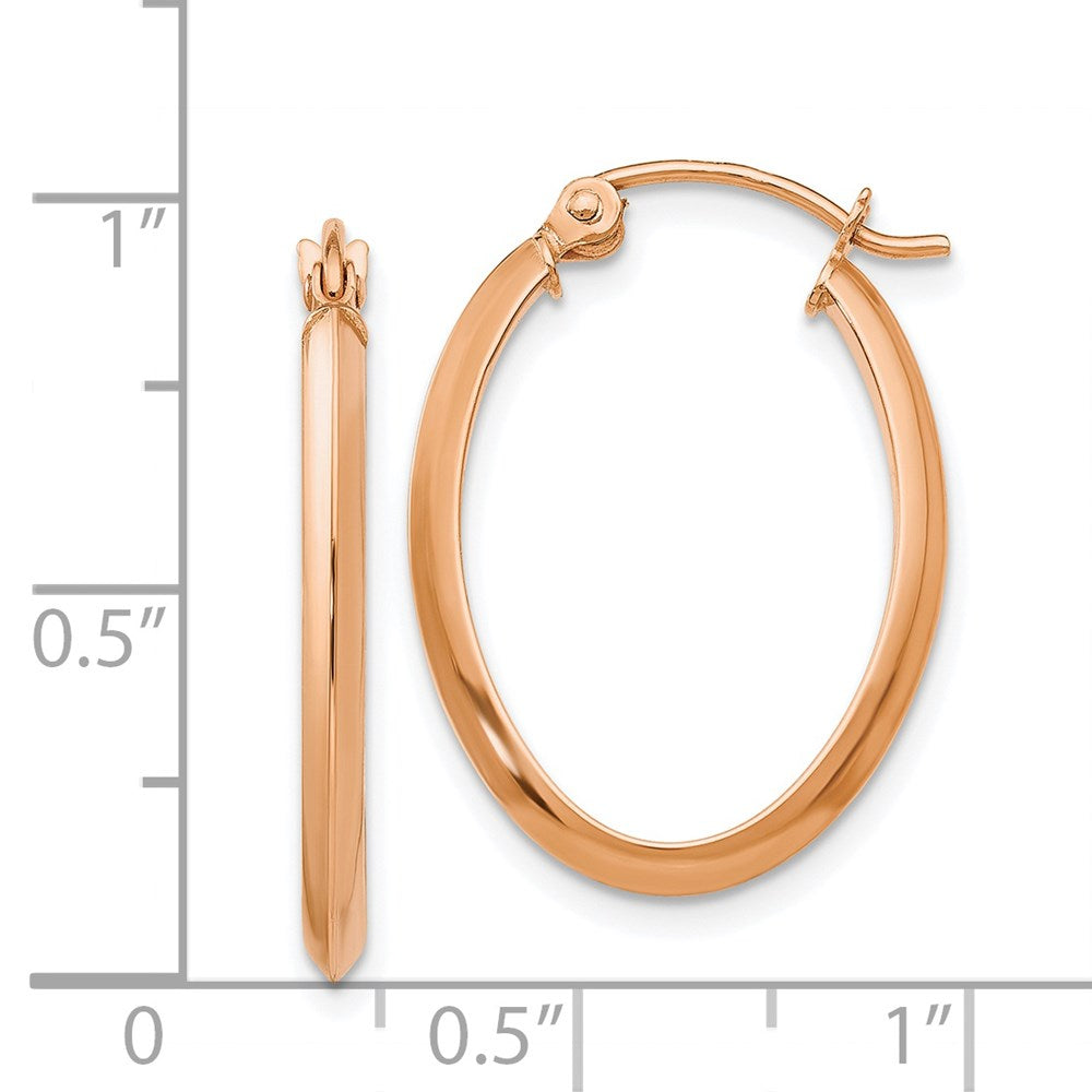 14K Roségold Poliert Oval Röhre Ohrringe