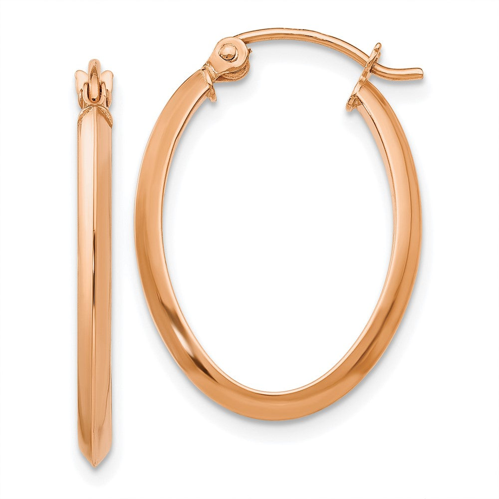 14K Roségold Poliert Oval Röhre Ohrringe