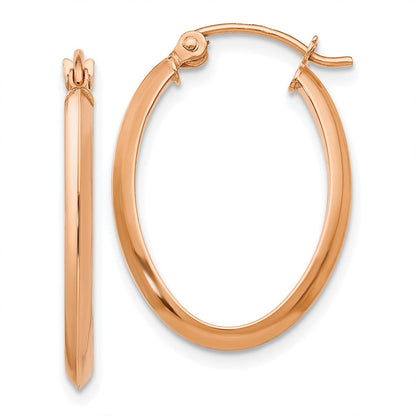 14K Roségold Poliert Oval Röhre Ohrringe