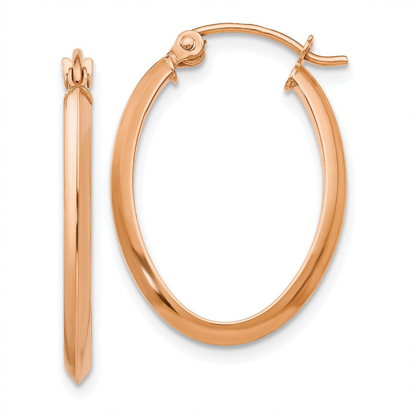 14K Roségold Poliert Oval Röhre Ohrringe