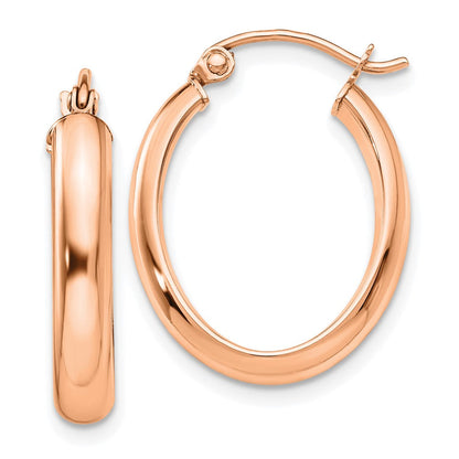 14K Roségold Poliert Oval Röhre Creolen