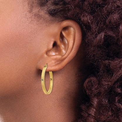 14K Gelbgold Groß 3mm Gemustert Creolen