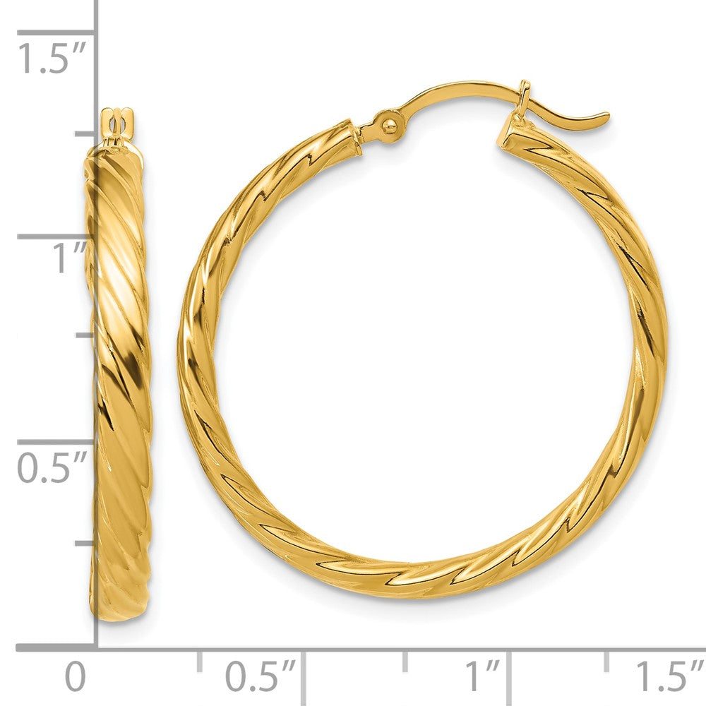14K Gelbgold Groß 3mm Gemustert Creolen