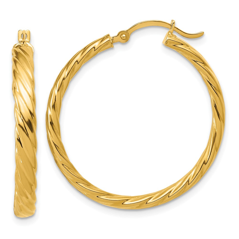 14K Gelbgold Groß 3mm Gemustert Creolen