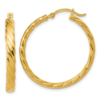 14K Gelbgold Groß 3mm Gemustert Creolen