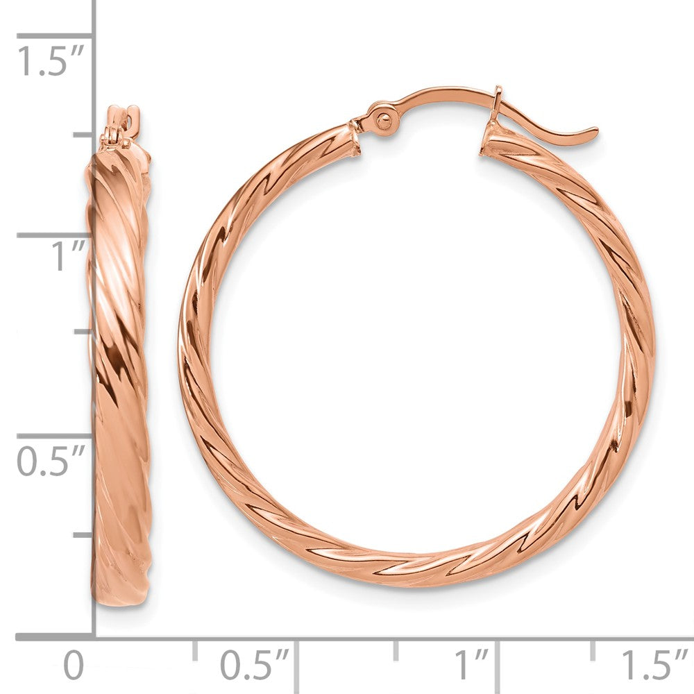14K Roségold Groß 3mm Gemustert Creolen