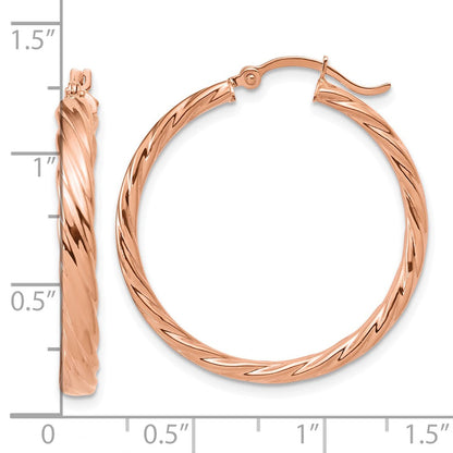 14K Roségold Groß 3mm Gemustert Creolen