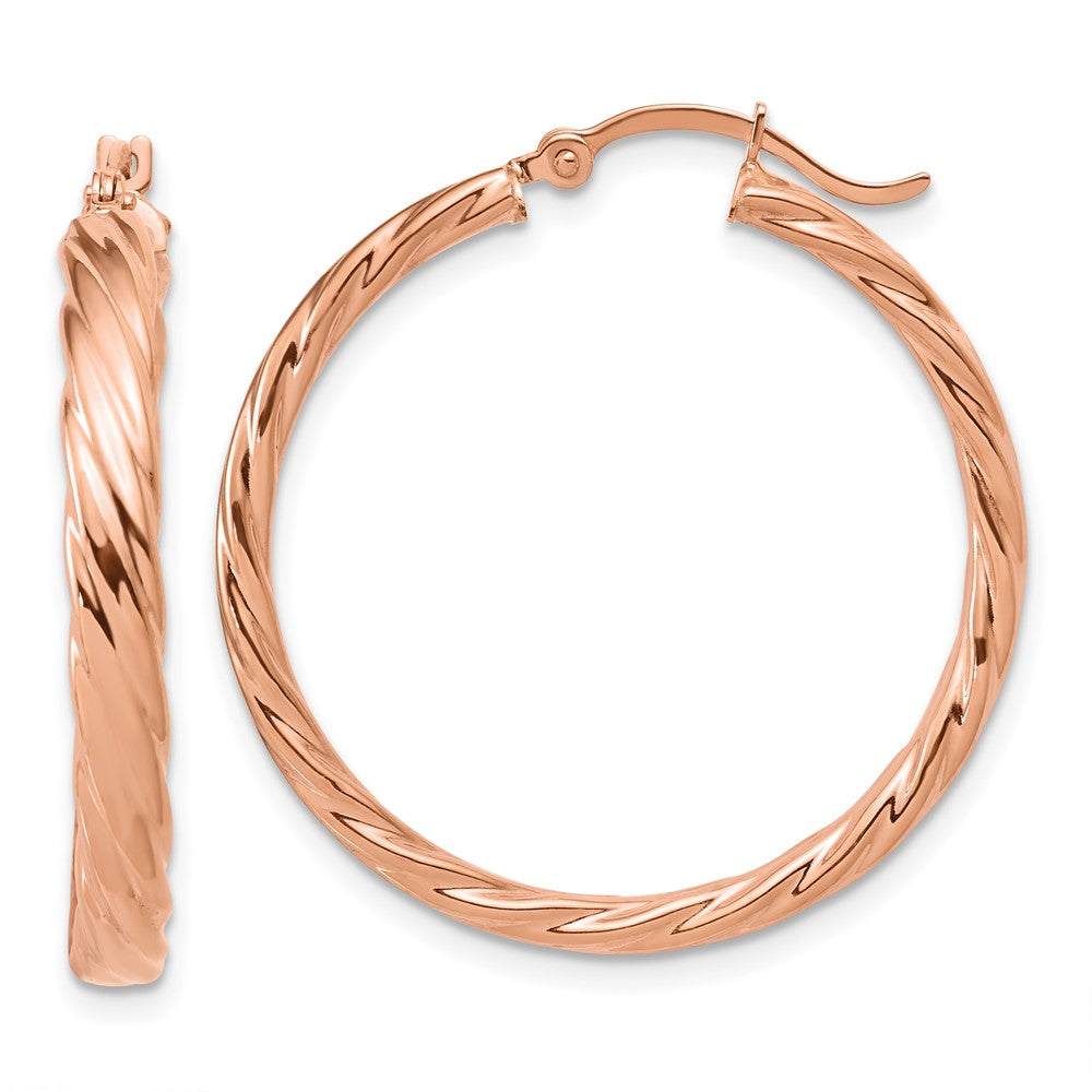 14K Roségold Groß 3mm Gemustert Creolen