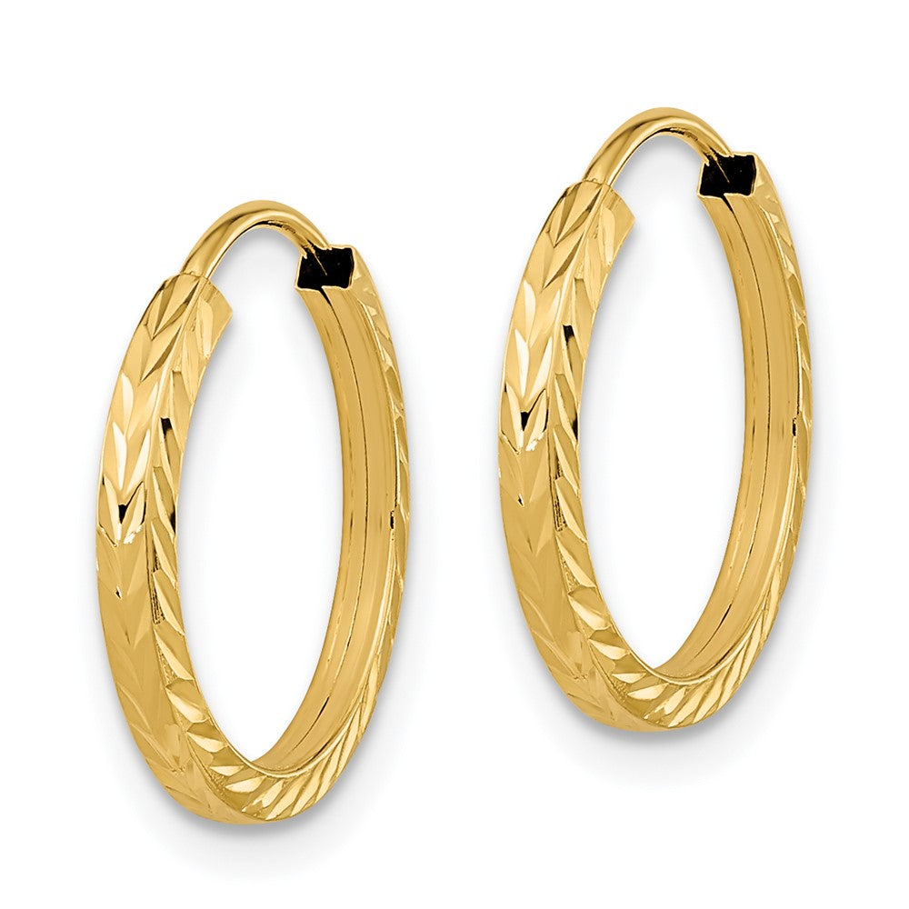 14K Gelbgold Diamantiert Quadratisch Röhre Endlos Creolen