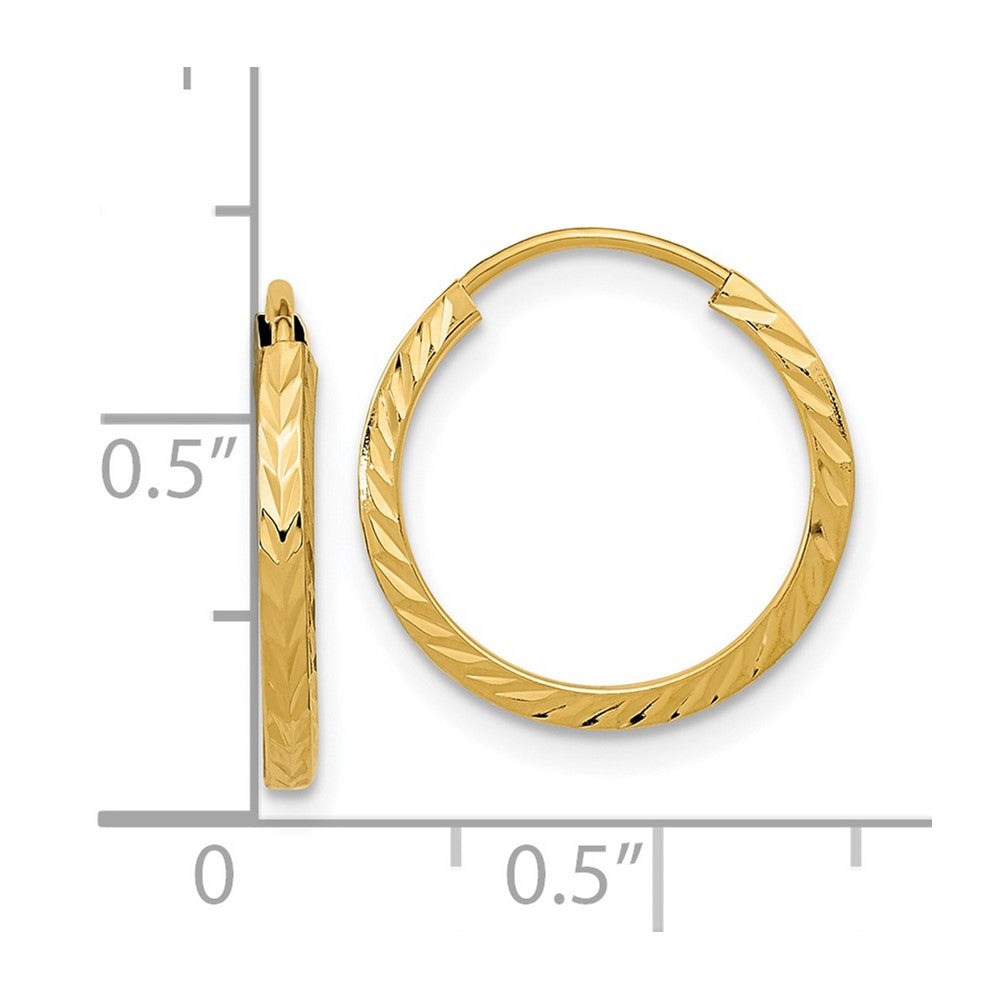14K Gelbgold Diamantiert Quadratisch Röhre Endlos Creolen