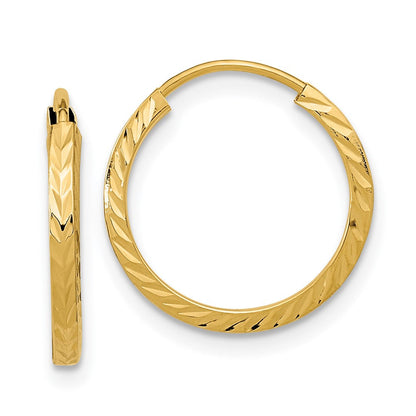 14K Gelbgold Diamantiert Quadratisch Röhre Endlos Creolen