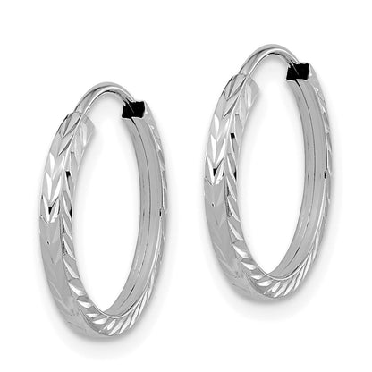 14K Weißgold Diamantiert Quadratisch Röhre Endlos Creolen