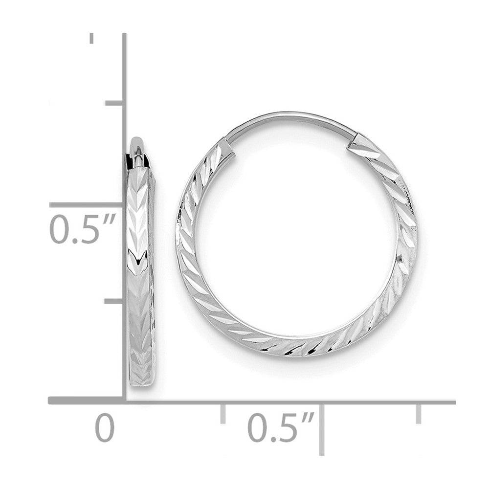 14K Weißgold Diamantiert Quadratisch Röhre Endlos Creolen