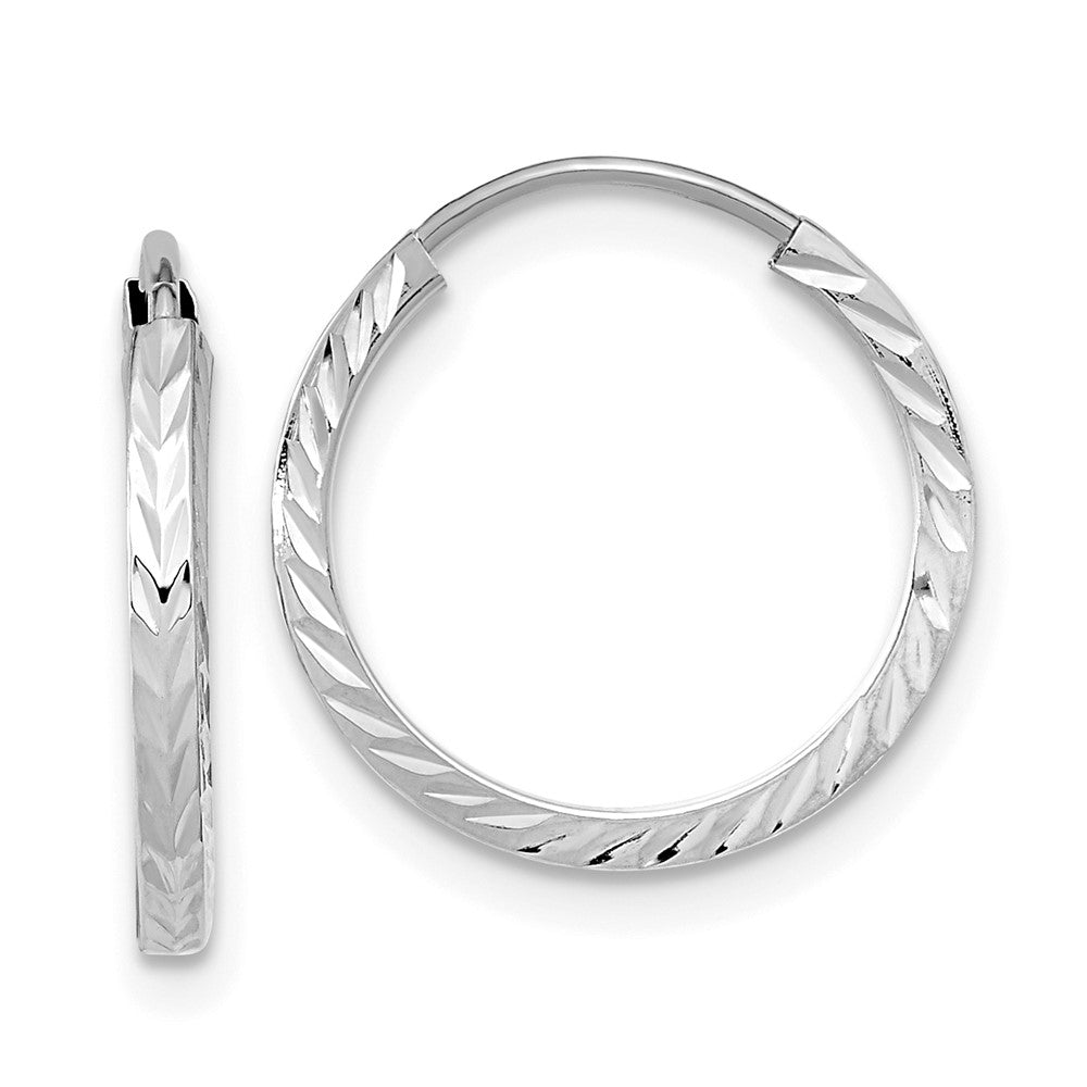 14K Weißgold Diamantiert Quadratisch Röhre Endlos Creolen