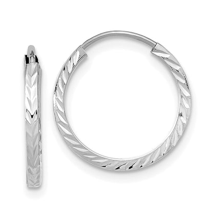 14K Weißgold Diamantiert Quadratisch Röhre Endlos Creolen