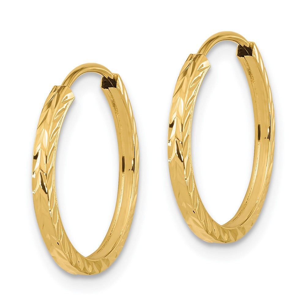 14K Gelbgold Diamantiert Quadratisch Röhre Endlos Creolen