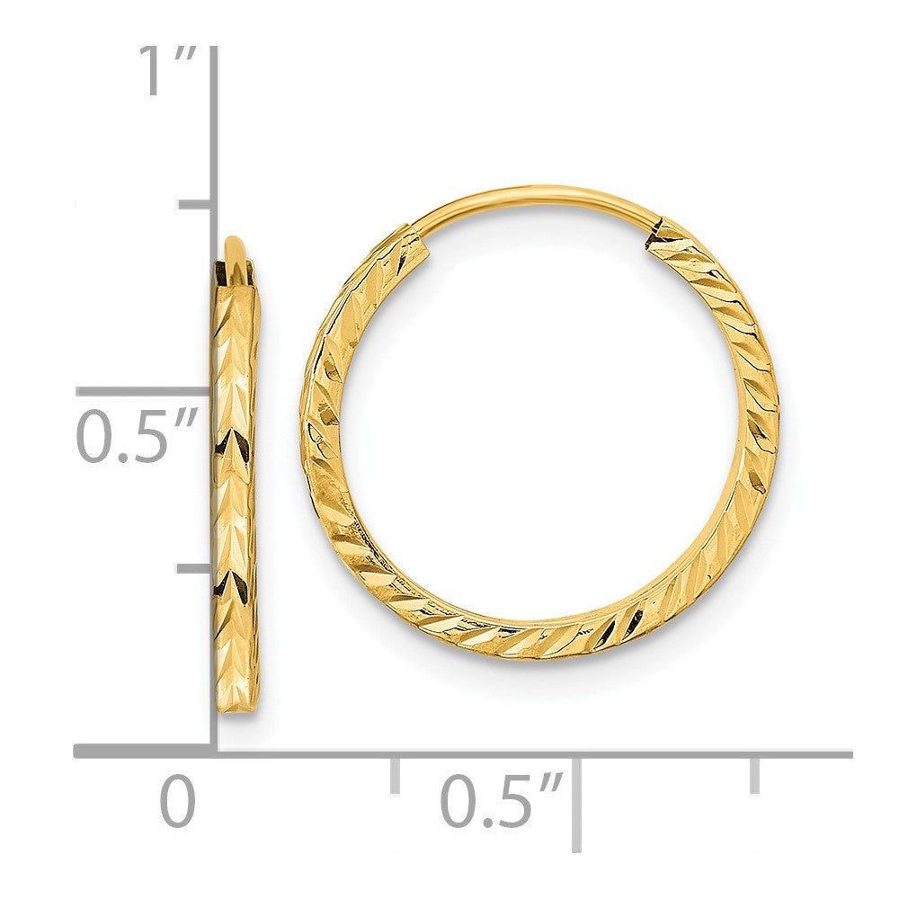 14K Gelbgold Diamantiert Quadratisch Röhre Endlos Creolen