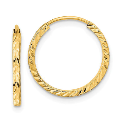 14K Gelbgold Diamantiert Quadratisch Röhre Endlos Creolen