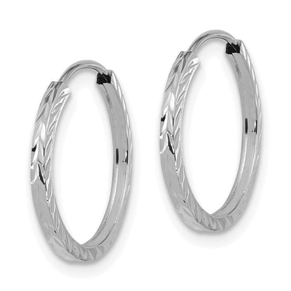 14K Weißgold Diamantiert Quadratisch Röhre Endlos Creolen