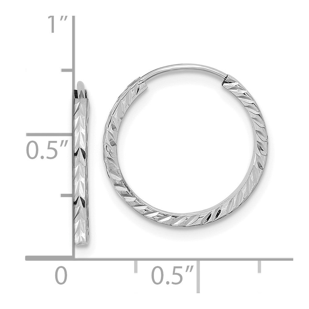 14K Weißgold Diamantiert Quadratisch Röhre Endlos Creolen