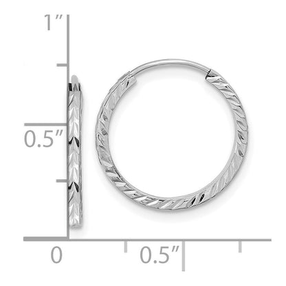 14K Weißgold Diamantiert Quadratisch Röhre Endlos Creolen