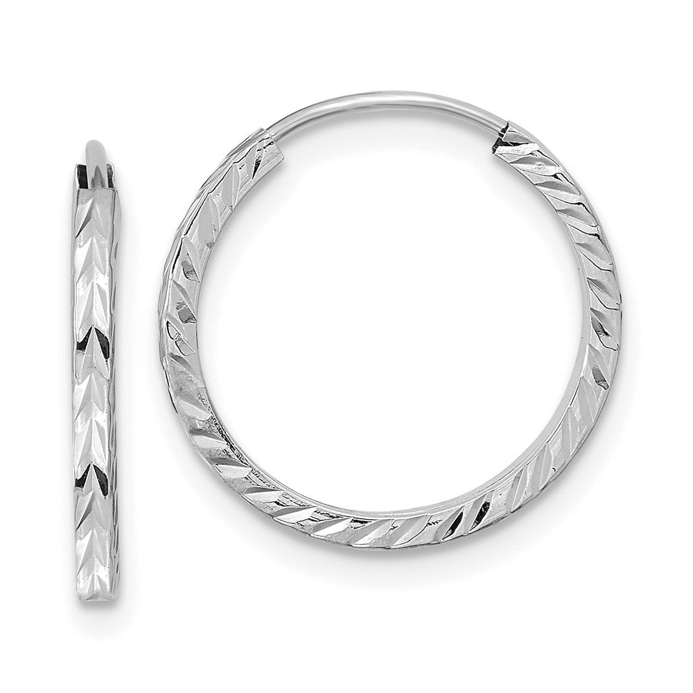 14K Weißgold Diamantiert Quadratisch Röhre Endlos Creolen