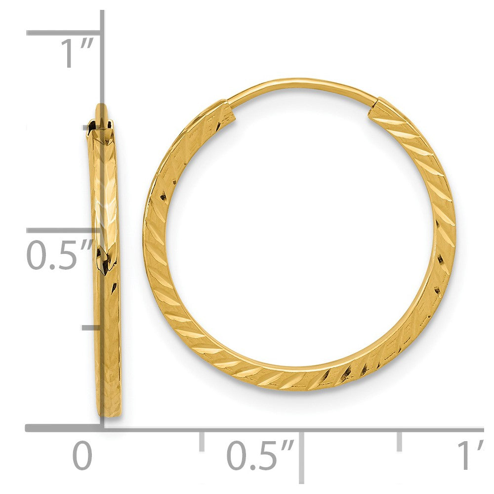 14K Gelbgold Diamantiert Quadratisch Röhre Endlos Creolen