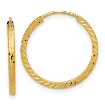 14K Gelbgold Diamantiert Quadratisch Röhre Endlos Creolen