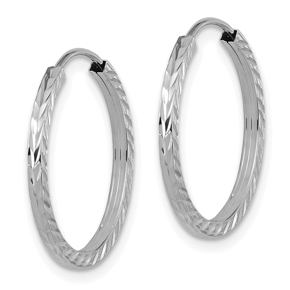 14K Weißgold Diamantiert Quadratisch Röhre Endlos Creolen