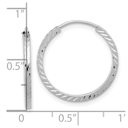 14K Weißgold Diamantiert Quadratisch Röhre Endlos Creolen