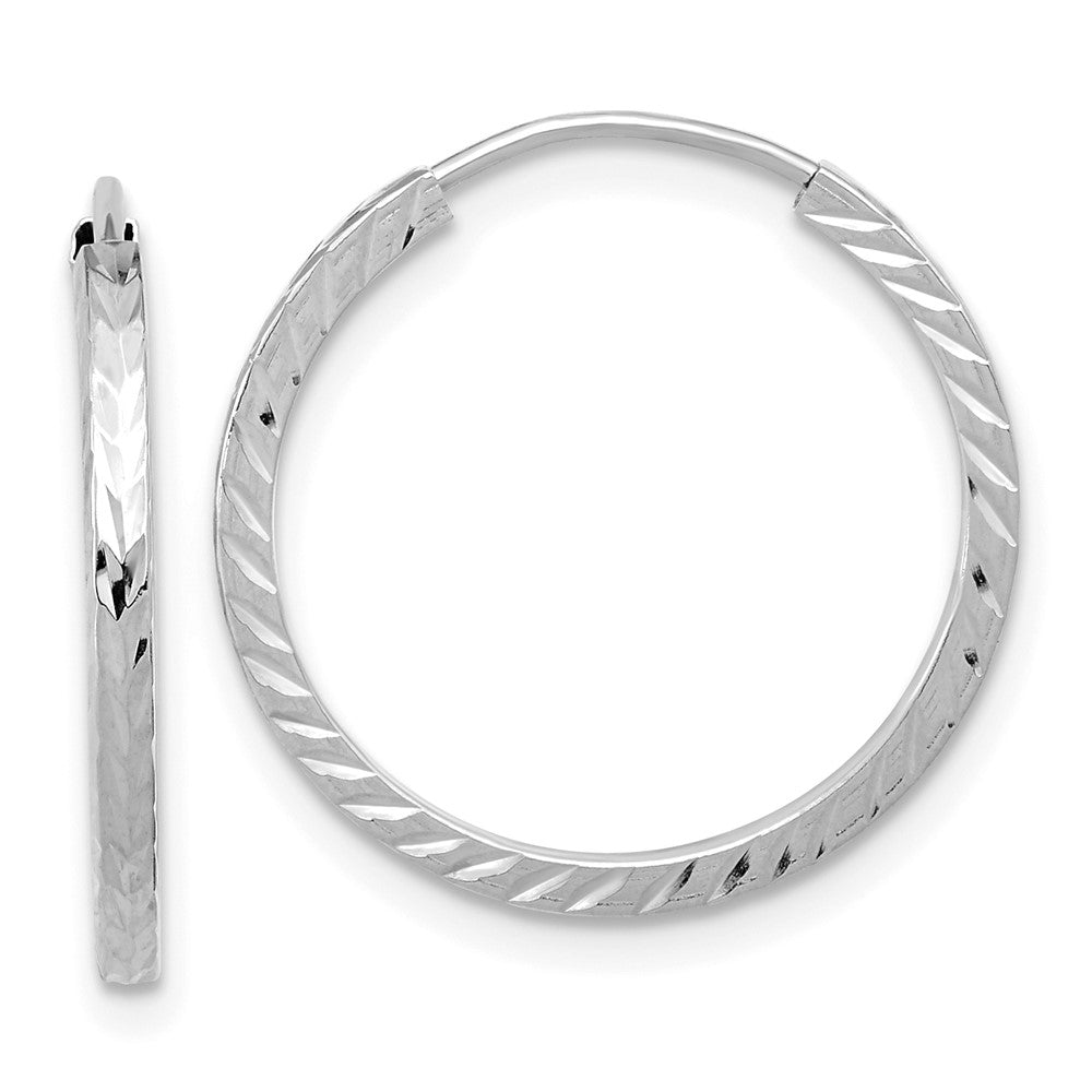 14K Weißgold Diamantiert Quadratisch Röhre Endlos Creolen