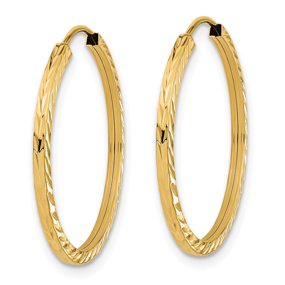 14K Gelbgold Diamantiert Quadratisch Röhre Endlos Creolen