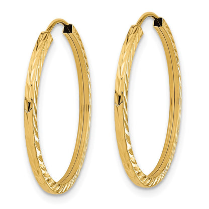 14K Gelbgold Diamantiert Quadratisch Röhre Endlos Creolen