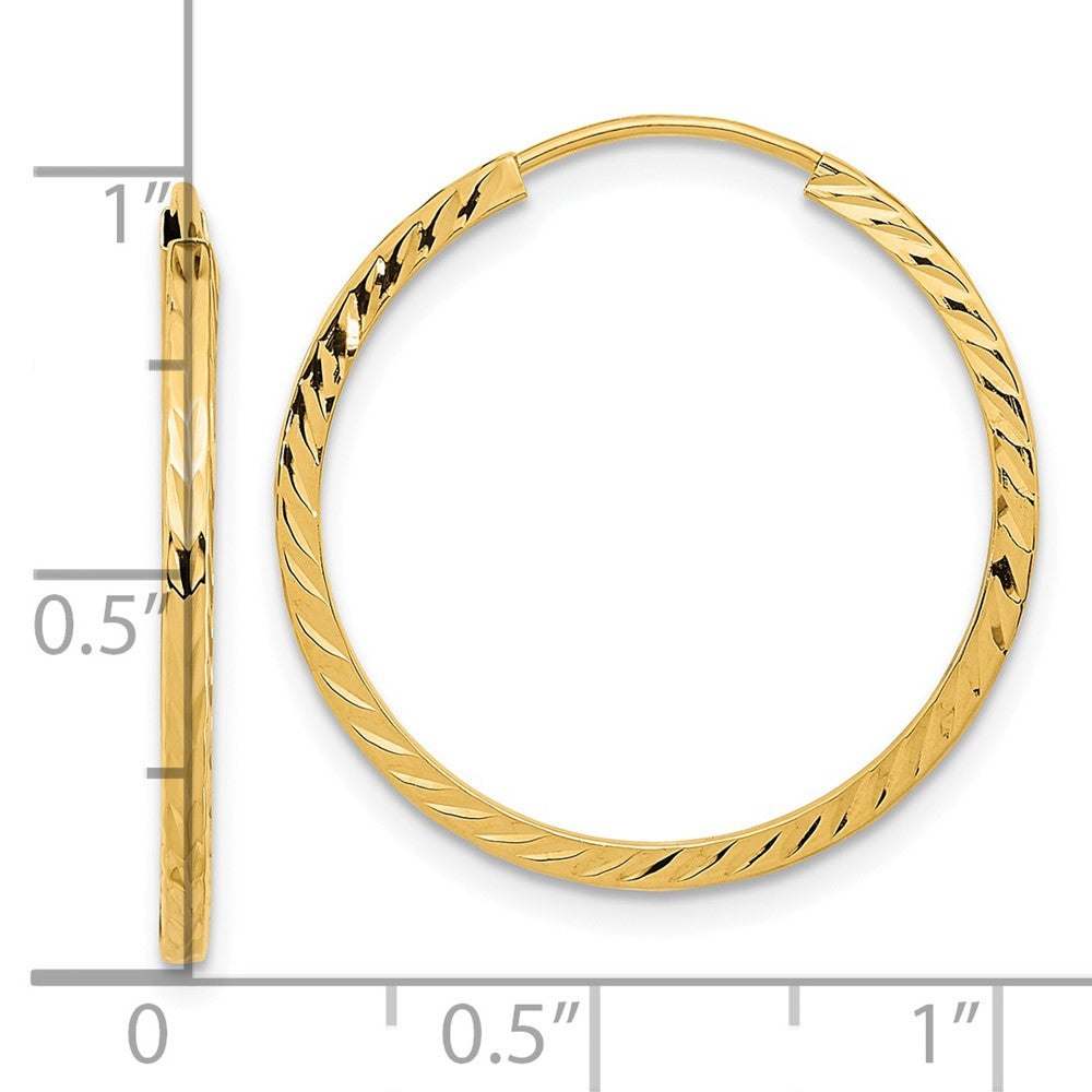 14K Gelbgold Diamantiert Quadratisch Röhre Endlos Creolen