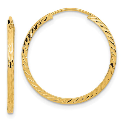 14K Gelbgold Diamantiert Quadratisch Röhre Endlos Creolen