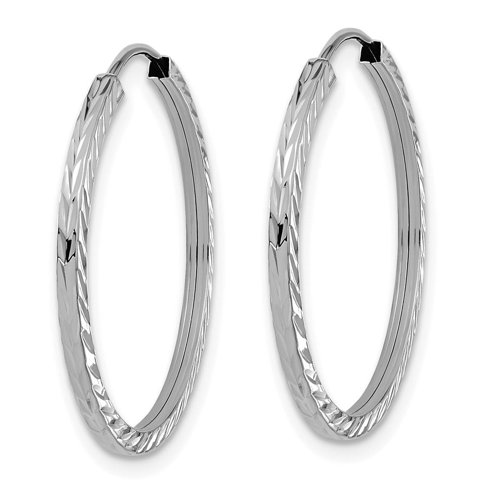 14K Weißgold Diamantiert Quadratisch Röhre Endlos Creolen