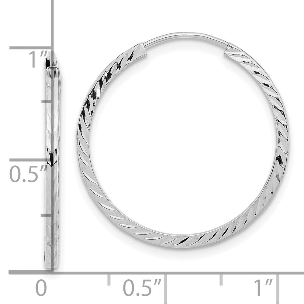 14K Weißgold Diamantiert Quadratisch Röhre Endlos Creolen