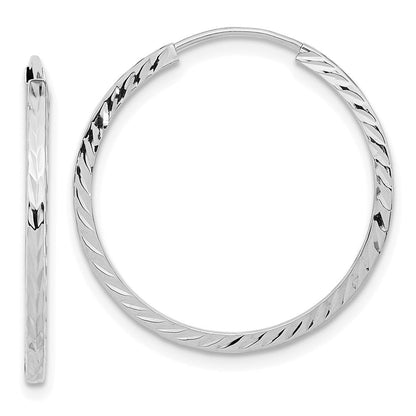 14K Weißgold Diamantiert Quadratisch Röhre Endlos Creolen