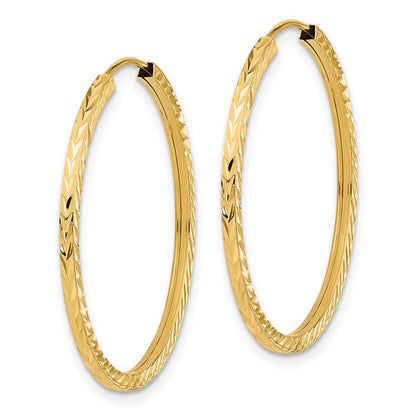 14K Gelbgold Diamantiert Quadratisch Röhre Endlos Creolen
