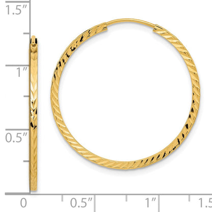 14K Gelbgold Diamantiert Quadratisch Röhre Endlos Creolen